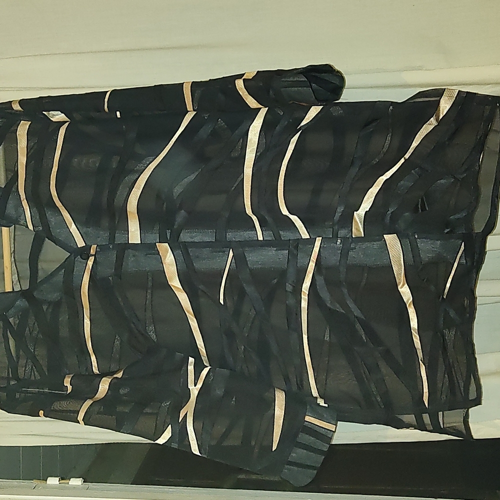 Costa Black see through top w/ gold embroidered accents